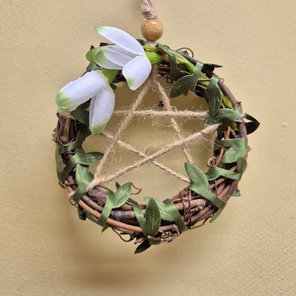 Handmade Mini Pentagram Imbolc Wreath, Brigid, Snowdrops, Stirrings of Spring