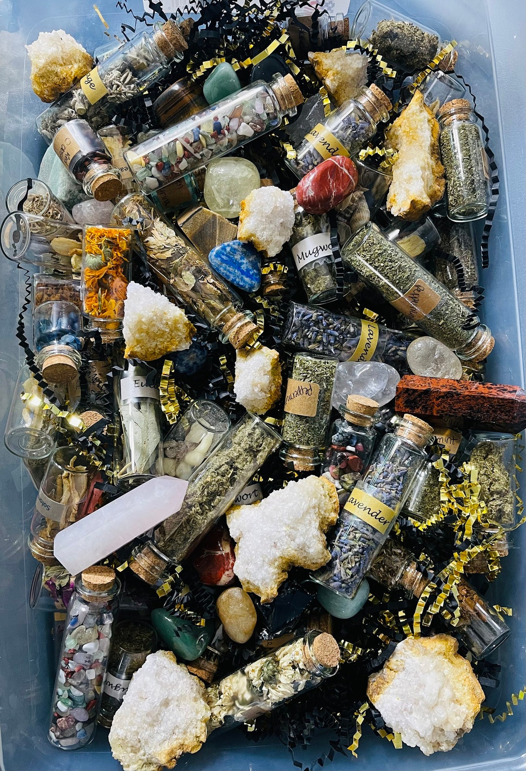 Mystery Scoop Deluxe Herbs and Crystals Mystery Scoop Rose Quartz Sage Spell Jars Dried Flowers