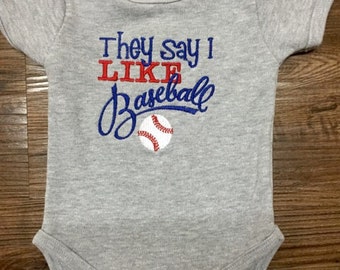 Baby boy baseball one piece They say I Like Baseball romper baby baseball outfit Little boy baseball shirt