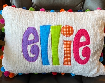 Personalized Name Pillow, Girls personalized Pillow, Baby Name Pillow, Monogrammed little girl gift pillow, nursery decor, Birthday girl pom