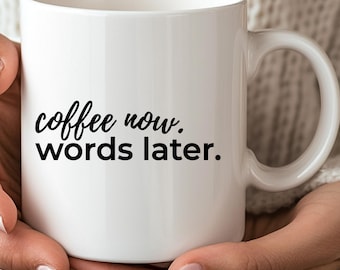 Rolig kaffemugg, kaffe nu ord senare, sarkastisk kaffemugg present till kaffeälskare, kollegapresent, kontorshumormugg