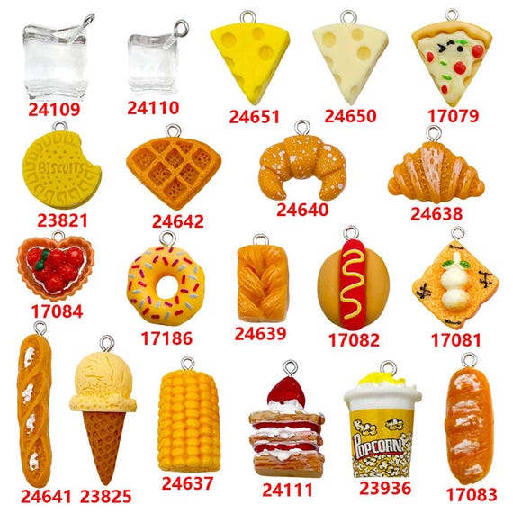10/20pcs Resin 3D Food Charms Popcorn, Ice Cubes, Bread, Corn