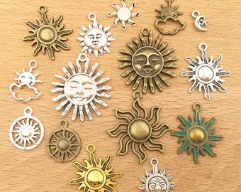 Bulk Antique Silver Sun Charms，Sun Pendant Charm DIY Finding，Bracelet Necklace Jewelry Making Accessory
