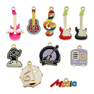 10pcs Enamel Music Instrument Charms Alloy Guitar, Speaker, Note Pendants for DIY Bracelet Necklace Earrings Jewelry Making Accessories