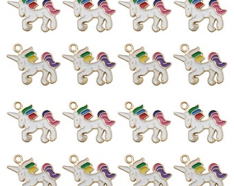 5/10/15pcs Enamel unicorn Charm，delicate cute Pegasus Gold plated metal pendants， for Jewelry Making earring necklace charms