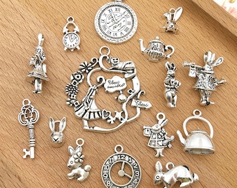 The Alice in Wonderland Collections Rabbit Watch Charms Pendant Antique Silver tone charms For DIY jewelry making