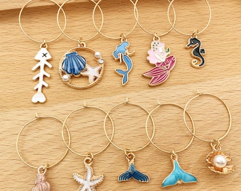 Mix 10pcs Enamel Plated Ocean Marine life Earrings Charms Earrings Trend Fashion Jewelry Enamel marine life charms