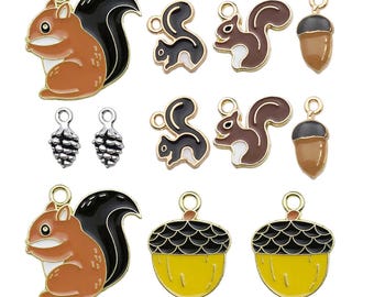 5/10pcs Enamel Squirrel Pine Cone Design Charms Alloy Animal Pendants for DIY Bracelet Necklace Jewelry Making Accessories