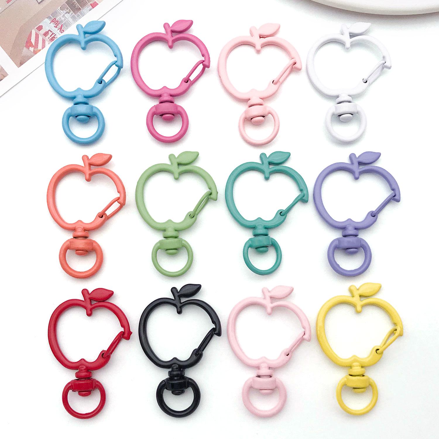 10pcs Colorful Metal Apple Spring Buckles With Open Rings, Alloy