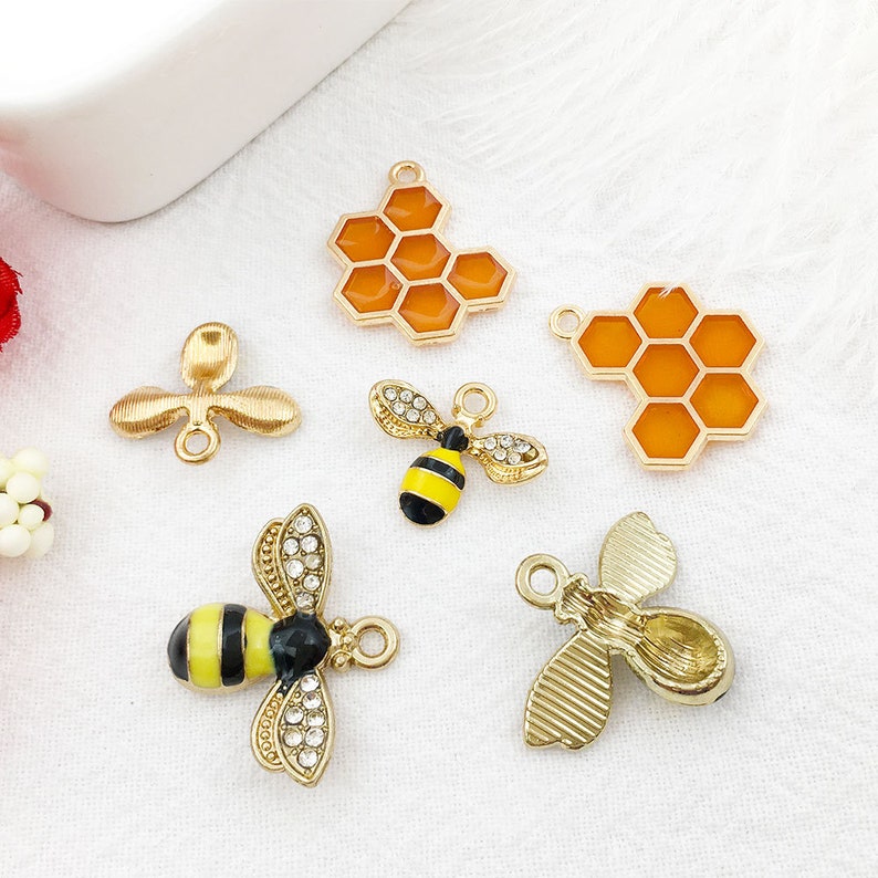 5 piezas de esmalte de abeja para hacer joyas, lindo pendiente, colgante, pulsera, collar, dijes de diseño diy, dijes de abeja, colgante de abeja pequeña imagen 4