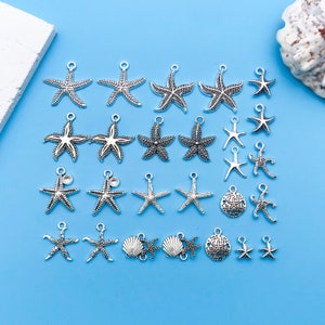 20/26pcs Alloy Antique Silvery Retro Starfish Design Charms Sea Life Pendants for DIY Jewelry Making Accessories