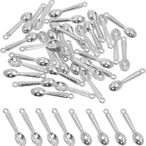 50/100pcs 6*24mm Mini Spoon Charms Alloy Cutlery Pendants for DIY Bracelet Necklace Earrings Jewelry Making Accessories