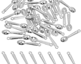 50/100 piezas de 6 x 24 mm, minicucharas de aleación, colgantes de cubiertos para pulseras, collares, pendientes, accesorios para hacer joyas.