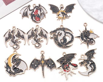 10pcs Gothic Enamel Dragon Charms Alloy Animal Pendants for DIY Bracelets Necklaces Earrings Jewelry Making Accessories