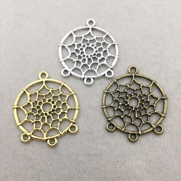 30 PCS Dream Catcher Charm Collection - Antique Silver Bronze Gold Colors Dreamcatcher Metal Pendants for Jewelry Making 31x28mm M57