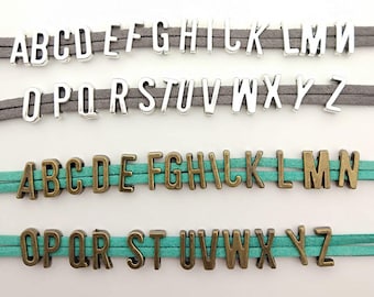 25pcs Alphabet Letter Slide Charms, 11mm, Antique Tibetan Silver/Bronze Tone, Fit 7mm flat leather bracelet,&quot;A-Z &quot; Charms Pendant C6737/6212
