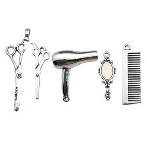 10/20/30pcs Wash Cut Blow Charms Alloy Scissors, Mirror, Hair Dryer, Comb Pendants for DIY Bracelet Necklace Jewelry Making Accessories