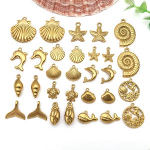 2/5pcs Stainless Steel Marine Life Charms Shell, Starfish, Conch, Sea turtles Pendants for DIY Bracelet Necklace Jewelry Making Accessories