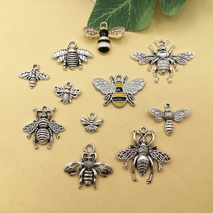 20 St. Mixed Bee Charms Bulk Antik Silber Ton,Bienen Emaille Anhänger,Für DIY Handarbeit Bastelzubehör