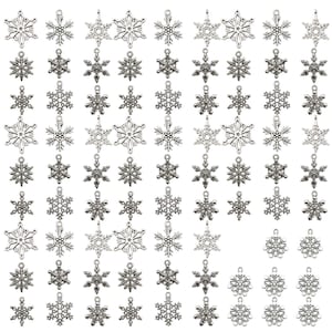 80pcs zilveren sneeuwvlok bedels collectie, gemengde kerst metalen bedel hanger M184