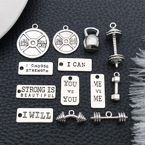 10/13pcs Fitness Equipment Charms Alloy Sport Dumbbell, Barbell Design Pendants For DIY Bracelet Necklace Jewelry Making Accessories