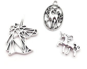 20/10/30PCS Charme de conte de fées, Charme d’animal Charmes de licorne Pendentif pour bijoux Fabrication de charmes géométriques Dessin animé Licorne Charme Pendentif