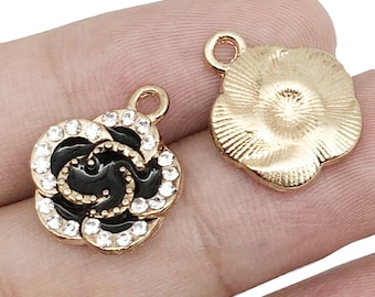 5/10pcs 15*17mm Enamel Flower Design Charms Alloy Inlaid Rhinestone Pendants For DIY Bacelet Necklace Jewelry Making Accessories