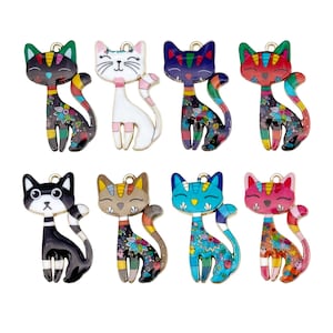 10pcs 18*30mm Colorful Enamel Cartoon Cute Cat Charms Alloy Animal Pendants For DIY Bracelet Necklace Jewelry Making Accessories