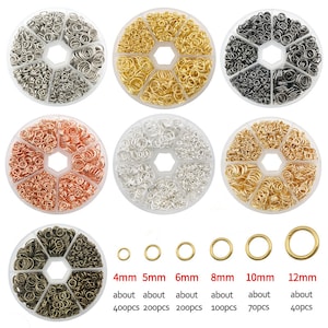 Mix 1000pcs 4/5/6/8/10/12mm Jump Rings，7 Color Split Rings Connectors For Diy Jewelry Finding Making Accessories With storage box