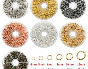 Mix 1000pcs 4/5/6/8/10/12mm Jump Rings，7 Color Split Rings Connectors For Diy Jewelry Finding Making Accessories With storage box