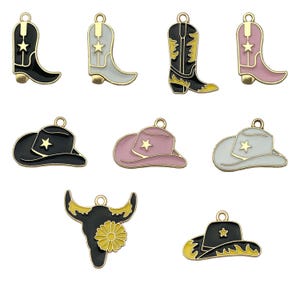 5/10 pezzi smaltati Western Cowboy Charms Lega Stivali, Cappello da cowboy, Testa di toro Design Pendenti per DIY Bracciale Collana Gioielli Accessori per la creazione