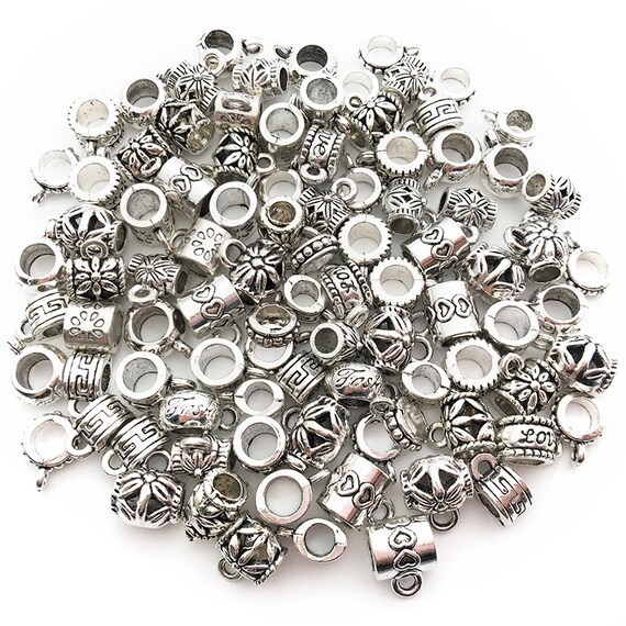50pcs Antique Alloy Pendant Clasp Bail Beads Loose Spacer Beads Connectors For Diy Necklace Bracelet Charm European Jewelry Making