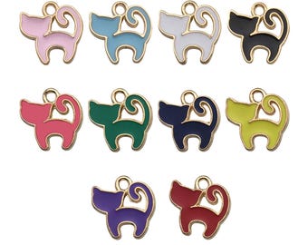 10/20/30pcs 12*12mm Enamel Cute Cartoon Cat Design Charms Alloy Animal Pendants For DIY Bracelet Necklace Jewelry Making Accessories