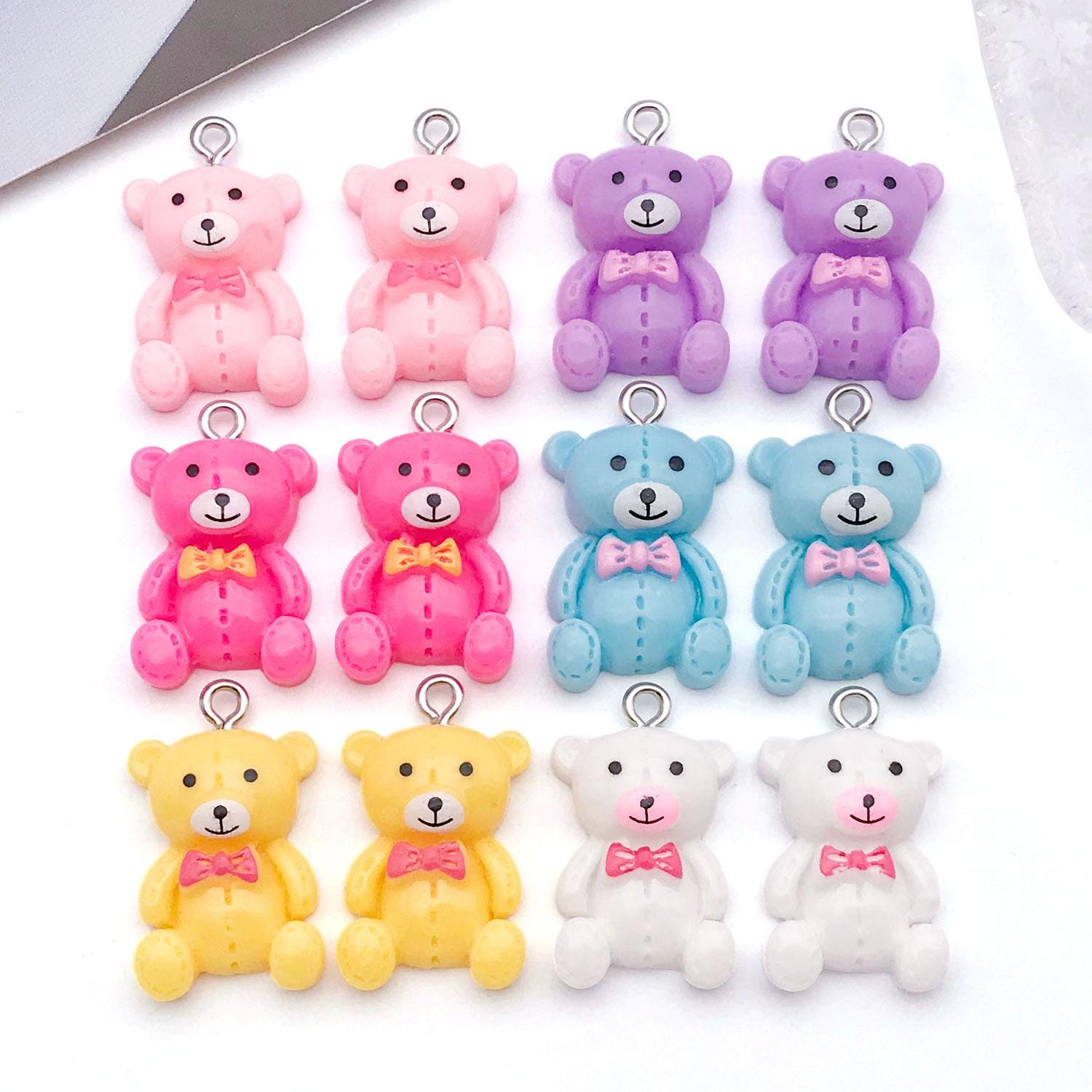 10/12pcs 15*25mm Colorful Bear Charms Resin 3D Animal Pendants for