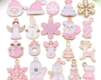 20pcs Christmas Decoration Charms Alloy Christmas, Bell, Snowflake, Elk, Gift, Santa Claus Pendants for DIY Jewelry Making Accessories