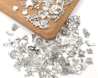 Assorted Mixed Charms In BULK Antique Silver Tone，Wholesale Mixed Charms Collections，for DIY Handmade Making Accessories