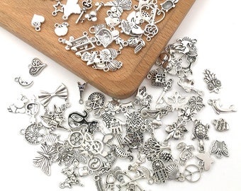 Assortiment de breloques mixtes en vrac, ton argent Antique, collections de breloques mixtes en gros, pour bricolage, accessoires de fabrication faits à la main