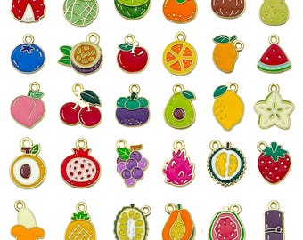 10/30pcs Enamel Fruits Charms Alloy Strawberry, Watermelon, Cherry, Grape, Persimmon Pendants for DIY Jewelry Making Accessories