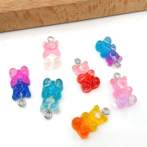 10/20/30pcs Jelly Gummy Bear Charm，Resin Candy Bear Pendant，DIY Findings Earring Bracelet Jewelry Making Accessories