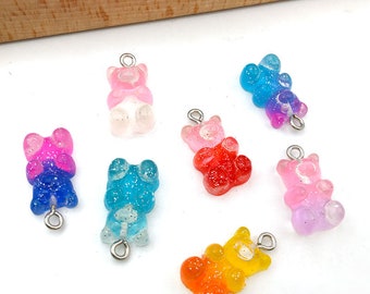 10/20/30pcs Jelly Gummy Bear Charm，Resin Candy Bear Pendant，DIY Findings Earring Bracelet Jewelry Making Accessories