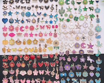 20/200pcs Enamel Charms Alloy Various Styles Pendants For DIY Bracelets Necklaces Earrings Jewelry Making Accessories