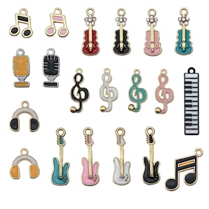 5/10pcs Enamel Music Charms Alloy Symbols, Piano, Microphone, Headphones Pendants for DIY Bracelet Necklace Jewelry Making Accessories