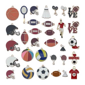10/32pcs Enamel Sports Charms Alloy Basketball Football Badminton Baseball Pendants for DIY Bracelet Necklace Jewelry Making Accessories