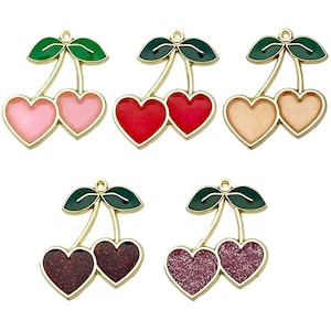5pcs 28*33mm Colorful Enamel Cherry Charms Fruit Pendants for DIY Bracelets Necklaces Earrings Jewelry Making Accessories