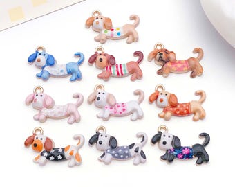 10pcs 15x24mm Enamel Cute Cartoon Dog Charms Alloy Animal Pendants for DIY Bracelets Necklaces Earrings Jewelry Making Accessory