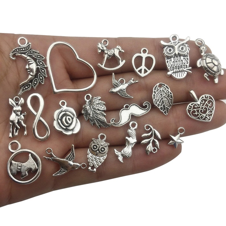 100 Different Antique Silver Mixed Charms Collection - DIY for Necklace ...