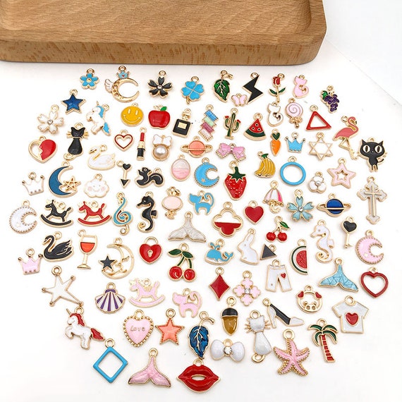 Bulk Wholesale 110pcs Gold Metal Mix Colorful Enamel Charms Jewelry Pendant,for DIY Bracelet Necklace Earrings Handmade Making Accessories