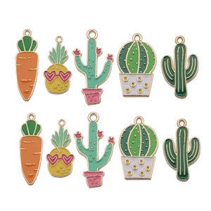 10/20 pezzi ciondoli in lega di piante smaltate, cactus, vasi, carote, pendenti per fai da te, bracciali, collane, orecchini, gioielli, accessori