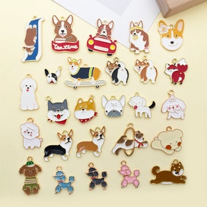 10/20/30pcs Enamel Corgi Gold Plated Pendant，Enamel animal dog Charm，DIY Findings Charm necklace earring Jewelry Making craft Accessories