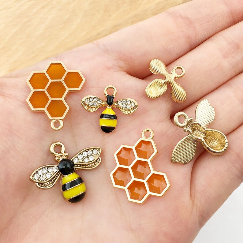 5 piezas de esmalte de abeja para hacer joyas, lindo pendiente, colgante, pulsera, collar, dijes de diseño diy, dijes de abeja, colgante de abeja pequeña imagen 7